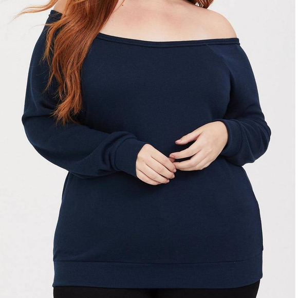 torrid Sweaters - Torrid Navy Off the Shoulder Pullover Sweater Sweatshirt Plus Size 1 1XL 1X Blue